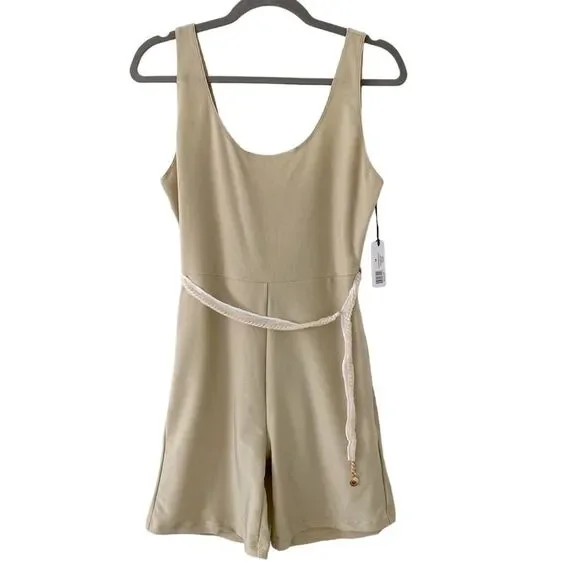 WeWoreWhat Scoop Ribbed Bodysuit Gold Chain Belt Khaki L Large NWOT - Picture 5 of 9